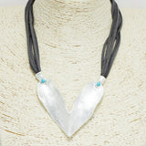 94644, SCRATCH METAL HEART WITH SUEDE NECKLACE, VALENTINE'S DAY