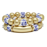 94667, FLORAL CERAMIC BEAD MULTI LAYERED STRETCH BRACELET