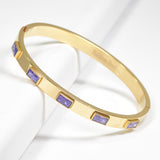 94682, RECTANGLE RHINESTONE ACCENT STAINLESS STEEL BANGLE BRACELET