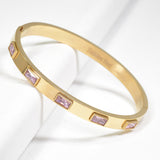 94682, RECTANGLE RHINESTONE ACCENT STAINLESS STEEL BANGLE BRACELET