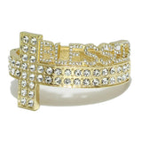 94705, "BLESSED" PAVE RHINESTONE SIDE CROSS BANGLE BRACELET