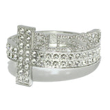 94705, "BLESSED" PAVE RHINESTONE SIDE CROSS BANGLE BRACELET