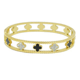 94777, EPOXY CLOVER ACCENT STAINLESS STEEL BANGLE BRACELET