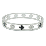 94777, EPOXY CLOVER ACCENT STAINLESS STEEL BANGLE BRACELET
