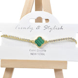 94779, CLOVER ACCENT CUBIC ZIRCONIA ADJUSTABLE BRACELET