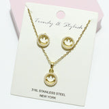 94819, DAINTY SMILE HAPPY FACE STAINLESS STEEL PENDANT NECKLACE SET