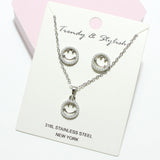 94819, DAINTY SMILE HAPPY FACE STAINLESS STEEL PENDANT NECKLACE SET