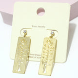 94827, GOLD DIPPED, TREE CUTOUT BAR DANGLE BRASS EARRING