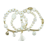 94846, TASSEL CHARM MULTI LAYERED BEAD STRETCH BRACELET