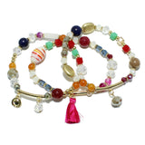 94846, TASSEL CHARM MULTI LAYERED BEAD STRETCH BRACELET