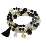 94846, TASSEL CHARM MULTI LAYERED BEAD STRETCH BRACELET