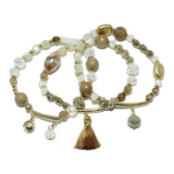 94846, TASSEL CHARM MULTI LAYERED BEAD STRETCH BRACELET