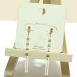 94869, DAINTY PEARL ACCENT RECTANGLE DANGLE BRASS EARRING