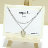 94880, 14K GOLD DIPPED, DAINTY PAVE HEART CHARM DOUBLE LAYERED NECKLACE, VALENTINE'S DAY