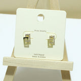 94891, GOLD DIPPED, GEOMETRIC PAVE RECTANGLE STUD EARRING