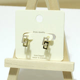 94892, GOLD DIPPED, GEOMETRIC PAVE RECTANGLE HUGGIES EARRING