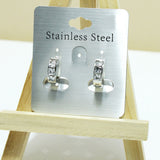 94894, 14K GOLD DIPPED, SQUARE RHINESTONE STAINLESS STEEL HUGGIES EARRING