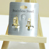 94894, 14K GOLD DIPPED, SQUARE RHINESTONE STAINLESS STEEL HUGGIES EARRING