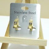 94895, 14K GOLD DIPPED, ROUND RHINESTONE STAINLESS STEEL HUGGIES EARRING