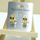 94898, 14K GOLD DIPPED, PAVE RHINESTONE STAINLESS STEEL ROUND HUGGIES EARRING