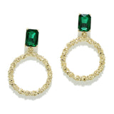 94920, RECTANGLE RHINESTONE ACCENT TEXTURED ROUND EARRING