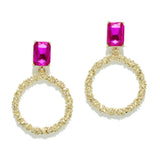94920, RECTANGLE RHINESTONE ACCENT TEXTURED ROUND EARRING