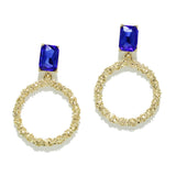 94920, RECTANGLE RHINESTONE ACCENT TEXTURED ROUND EARRING