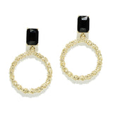 94920, RECTANGLE RHINESTONE ACCENT TEXTURED ROUND EARRING