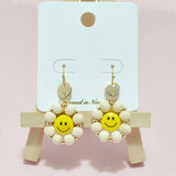 94933, SMILE HAPPY FACE WOOD BEAD DANGLE EARRING