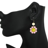 94933, SMILE HAPPY FACE WOOD BEAD DANGLE EARRING