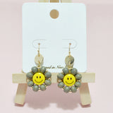 94933, SMILE HAPPY FACE WOOD BEAD DANGLE EARRING