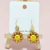 94933, SMILE HAPPY FACE WOOD BEAD DANGLE EARRING