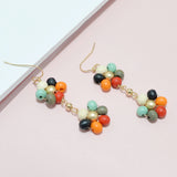 94934, FLOWER WOOD BEAD DROP DANGLE EARRING