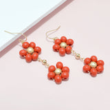 94934, FLOWER WOOD BEAD DROP DANGLE EARRING