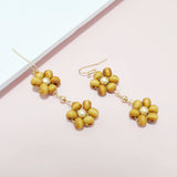 94934, FLOWER WOOD BEAD DROP DANGLE EARRING