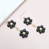 94934, FLOWER WOOD BEAD DROP DANGLE EARRING