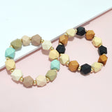 94935, GEOMETRIC WOOD BEAD STRETCH BRACELET