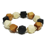 94935, GEOMETRIC WOOD BEAD STRETCH BRACELET