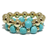 94936, SEMI PRECIOUS STONE BALL BEAD MULTI LAYERED STRETCH BRACELET