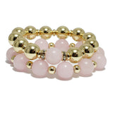94936, SEMI PRECIOUS STONE BALL BEAD MULTI LAYERED STRETCH BRACELET