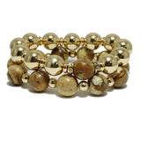 94936, SEMI PRECIOUS STONE BALL BEAD MULTI LAYERED STRETCH BRACELET