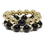 94936, SEMI PRECIOUS STONE BALL BEAD MULTI LAYERED STRETCH BRACELET