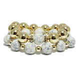 94936, SEMI PRECIOUS STONE BALL BEAD MULTI LAYERED STRETCH BRACELET