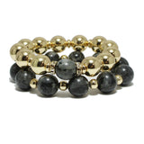 94936, SEMI PRECIOUS STONE BALL BEAD MULTI LAYERED STRETCH BRACELET