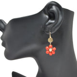 94939, FLOWER WOOD BEAD DANGLE EARRING