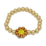 94940, SMILE HAPPY FACE WOOD BEAD STRETCH BRACELET