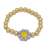 94940, SMILE HAPPY FACE WOOD BEAD STRETCH BRACELET