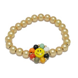 94940, SMILE HAPPY FACE WOOD BEAD STRETCH BRACELET