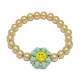 94940, SMILE HAPPY FACE WOOD BEAD STRETCH BRACELET