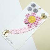 94948, FLOWER SMILE HAPPY FACE ACRYLIC CHAIN ACCENT ADHESIVE PHONE FINGER STRAP
